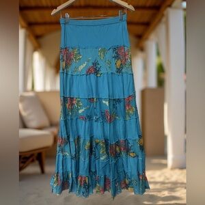 Derek Heart teal blue layered gypsy style maxi skirt with a floral design Size S